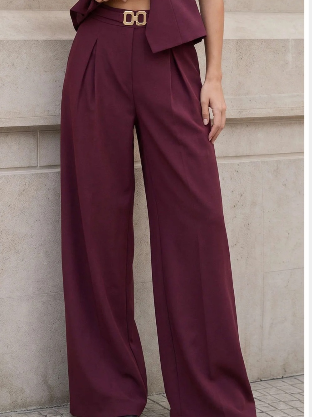 High-Waist Wide-Leg Pants in Wine